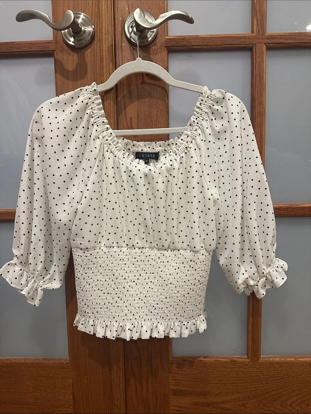 STATE White Polka Dot Smocked Crop Top - Picture 3 of 7